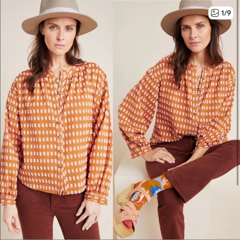 ANTHRO Pilcro Tavi Clipdot Button Down Blouse Size XS
